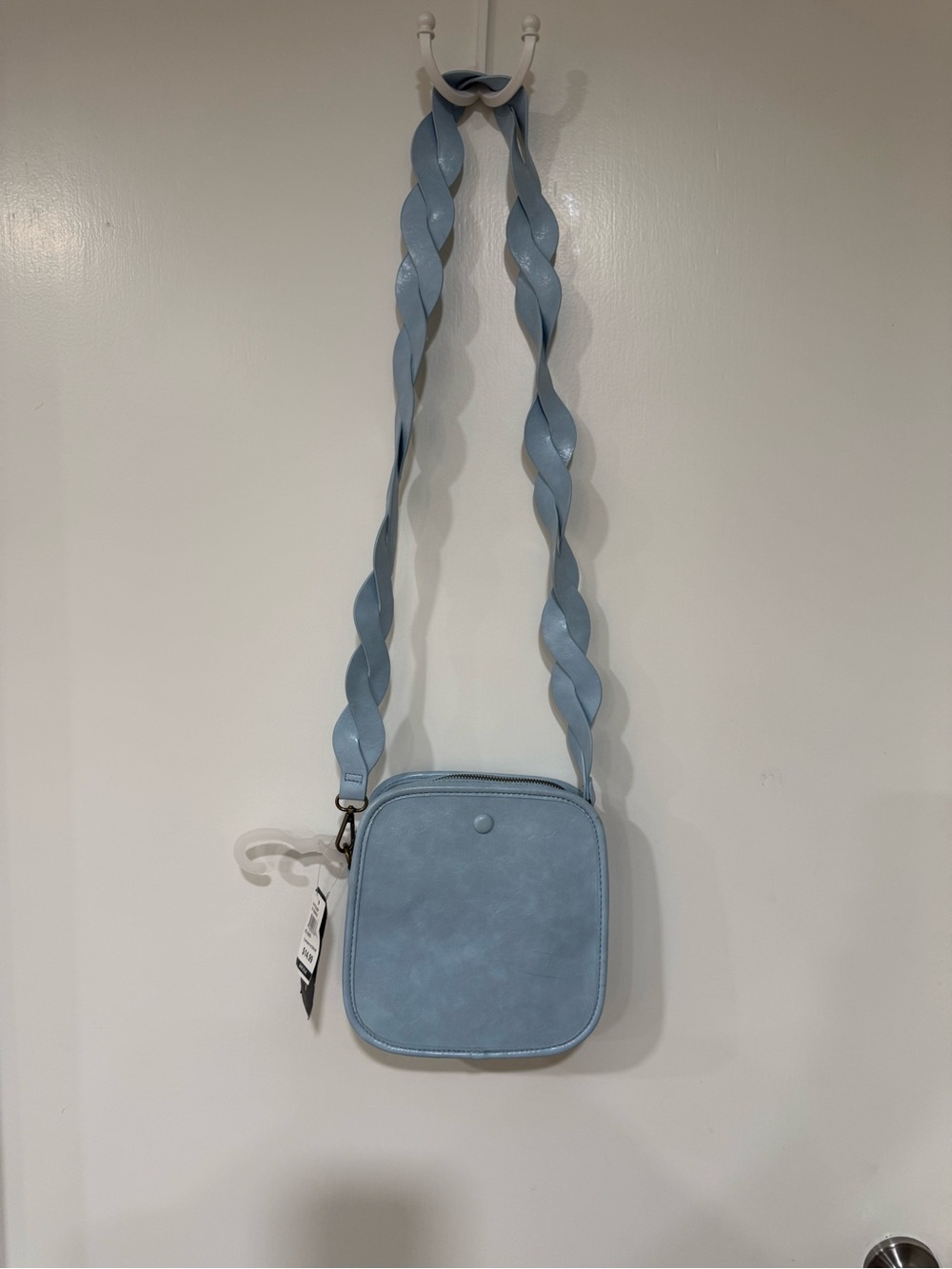 Women's Light Blue Square Crossbody Bag with Braided Strap
